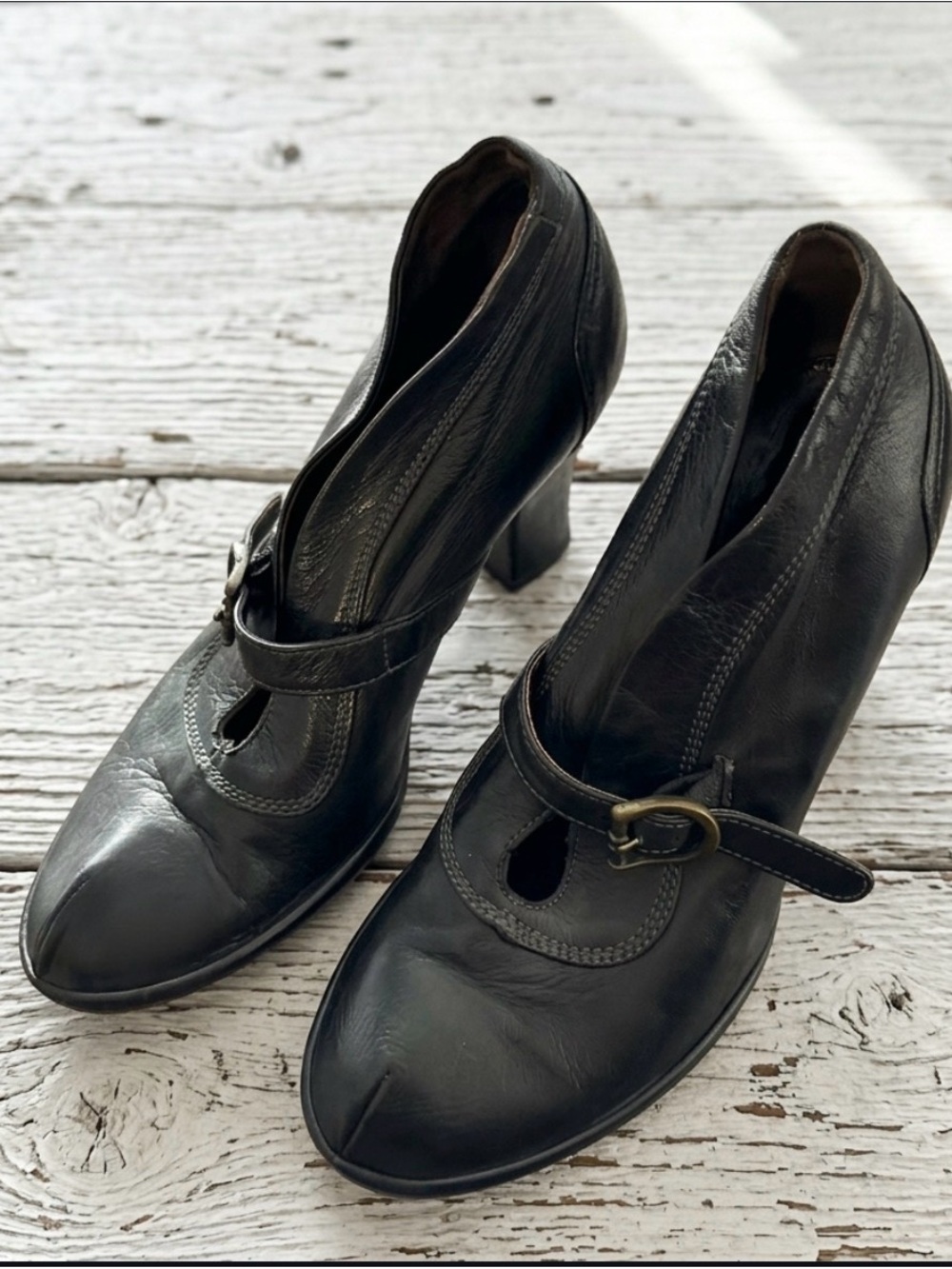 Alberto Fermani Black Leather Mary Jane Heels